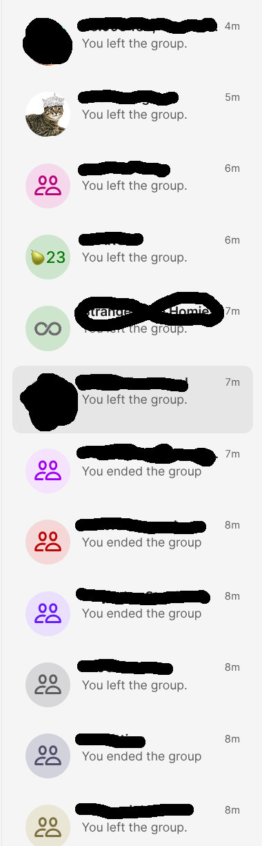 Screenshot of leaving group chats